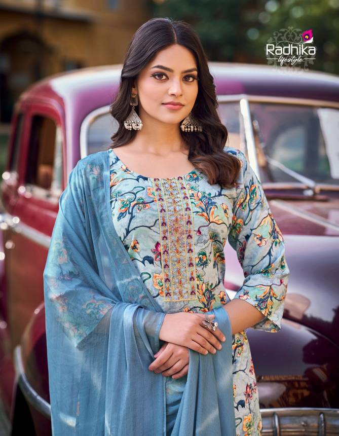 Casual Vol 1 By Radhika Rayon Foil Printed Embroidery Kurti With Bottom Dupatta Wholesale Shop In Surat